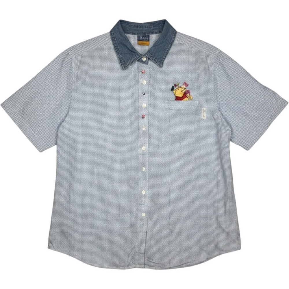 Vtg Pooh Woman Disney Gingham Shirt Blue Denim Collar Plus 18W/20W Winnie Retro